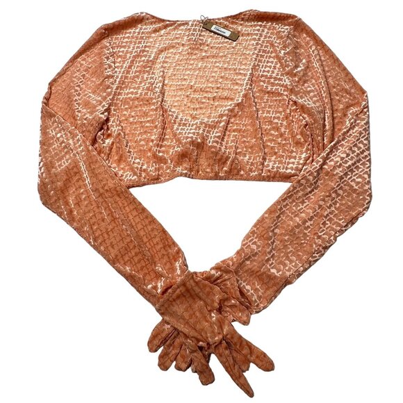 SKIMS Velvet Burnout Logo Glove Crop Top Peach XL - Picture 3 of 12